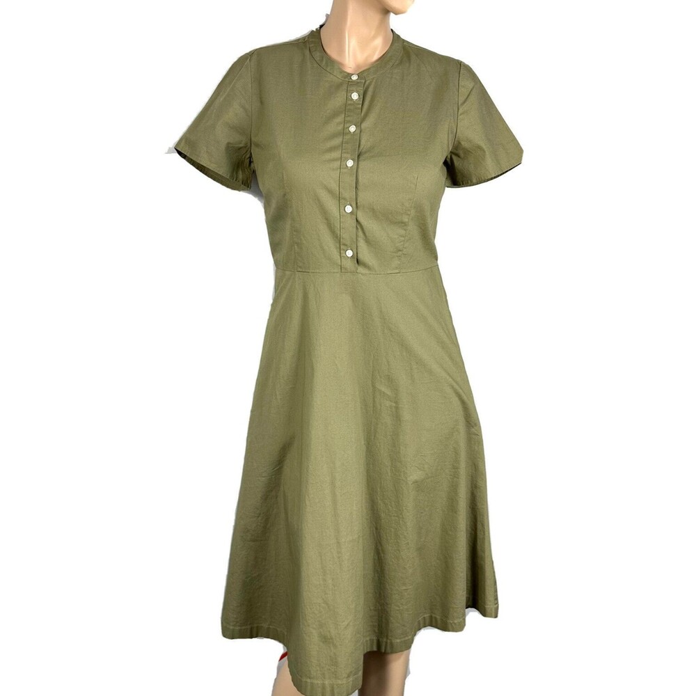 J Crew Factory Women's Shirt Dress Button Top Short Sleeve Size 2 Olive NWT